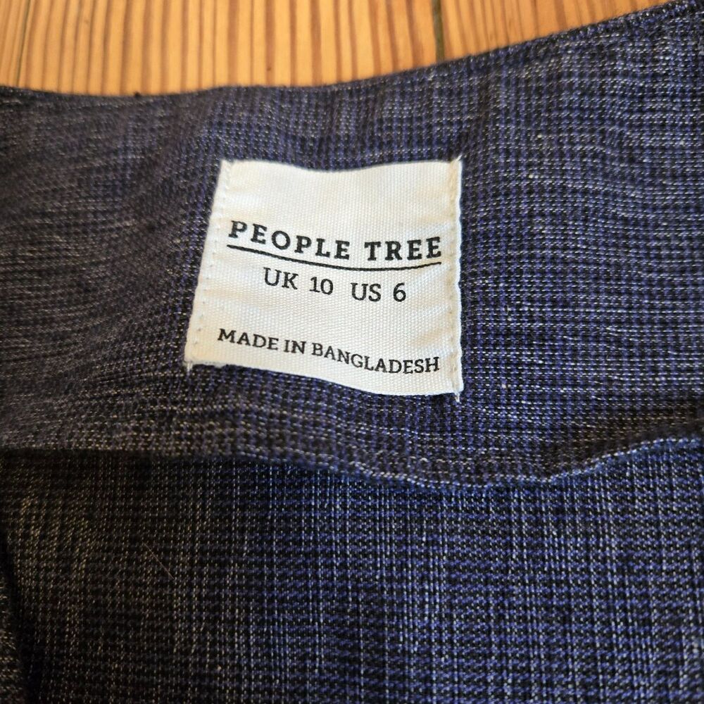 People Tree Dark Indigo Organic Cotton Belted Midi Dress US 6 Boho Sustainable - Picture 9 of 16